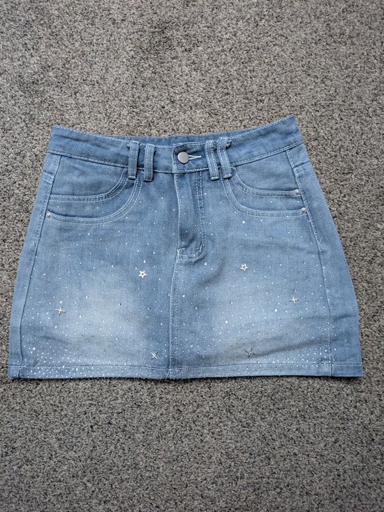 Rainbow Dresses & Skirts - BRAND NEW Rainbow Shops Blue Denim Mini Skirt with Star Studs